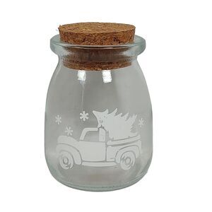 Mini Glass Christmas Jar Container w/ Cork Lid Tree Pickup Truck Snowflakes